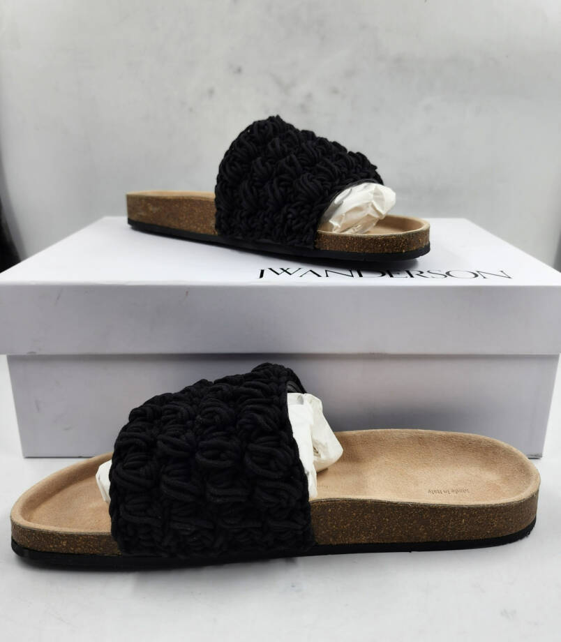 JW Anderson Popcorn Crochet Slip On Slide Sandals Men's 42/8.5US Black Open Toe