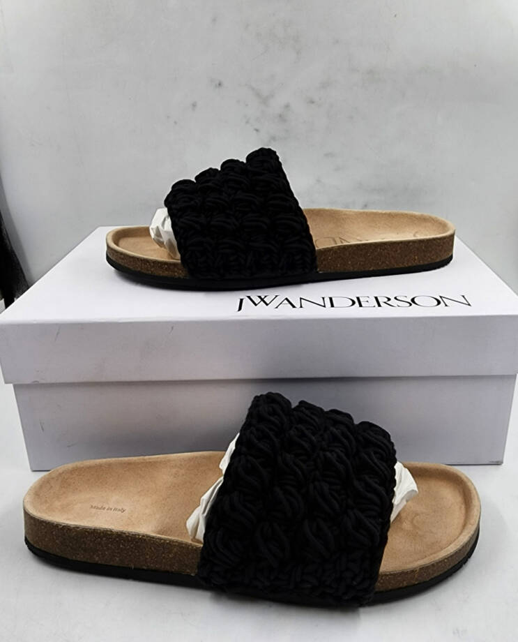 JW Anderson Popcorn Crochet Slip On Slide Sandals Men's 42/8.5US Black Open Toe