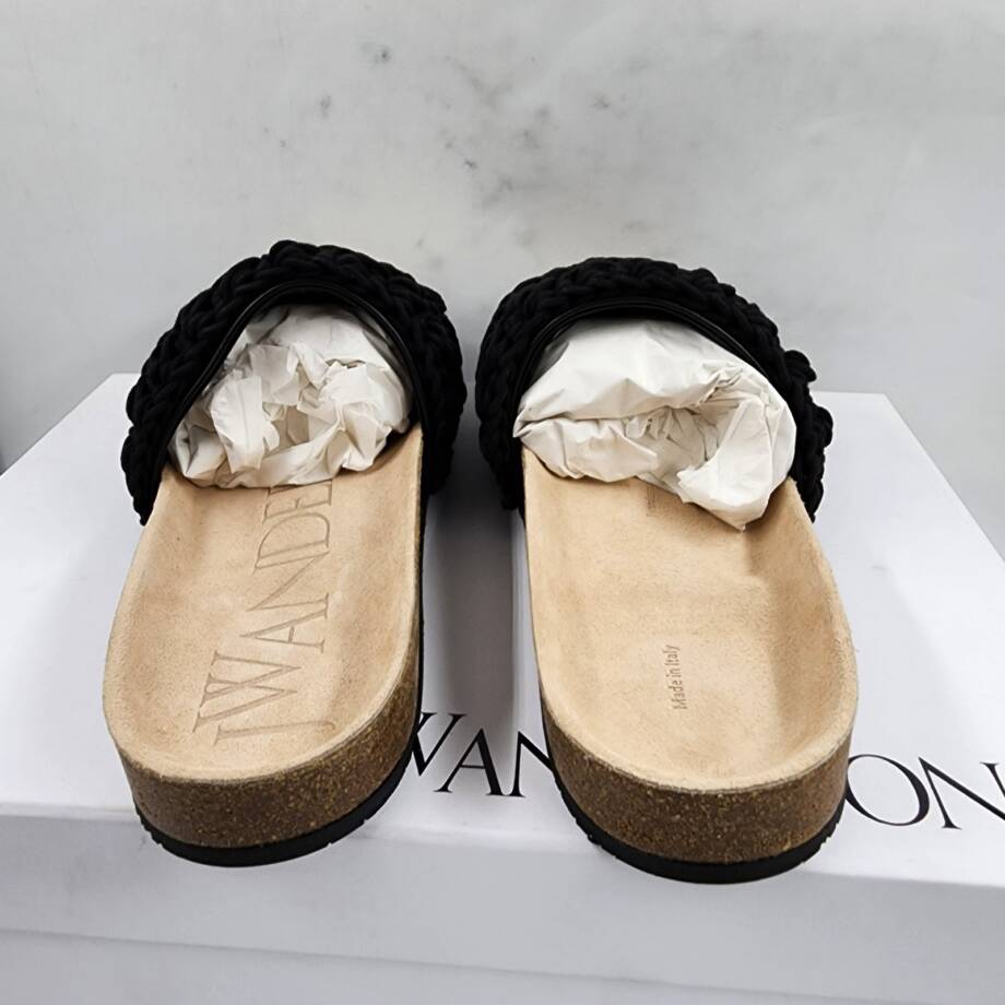 JW Anderson Popcorn Crochet Slip On Slide Sandals Men's 42/8.5US Black Open Toe