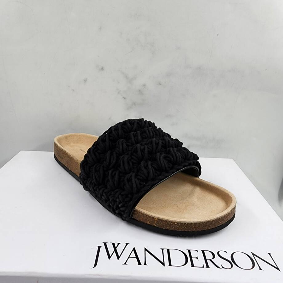 JW Anderson Popcorn Crochet Slip On Slide Sandals Men's 42/8.5US Black Open Toe