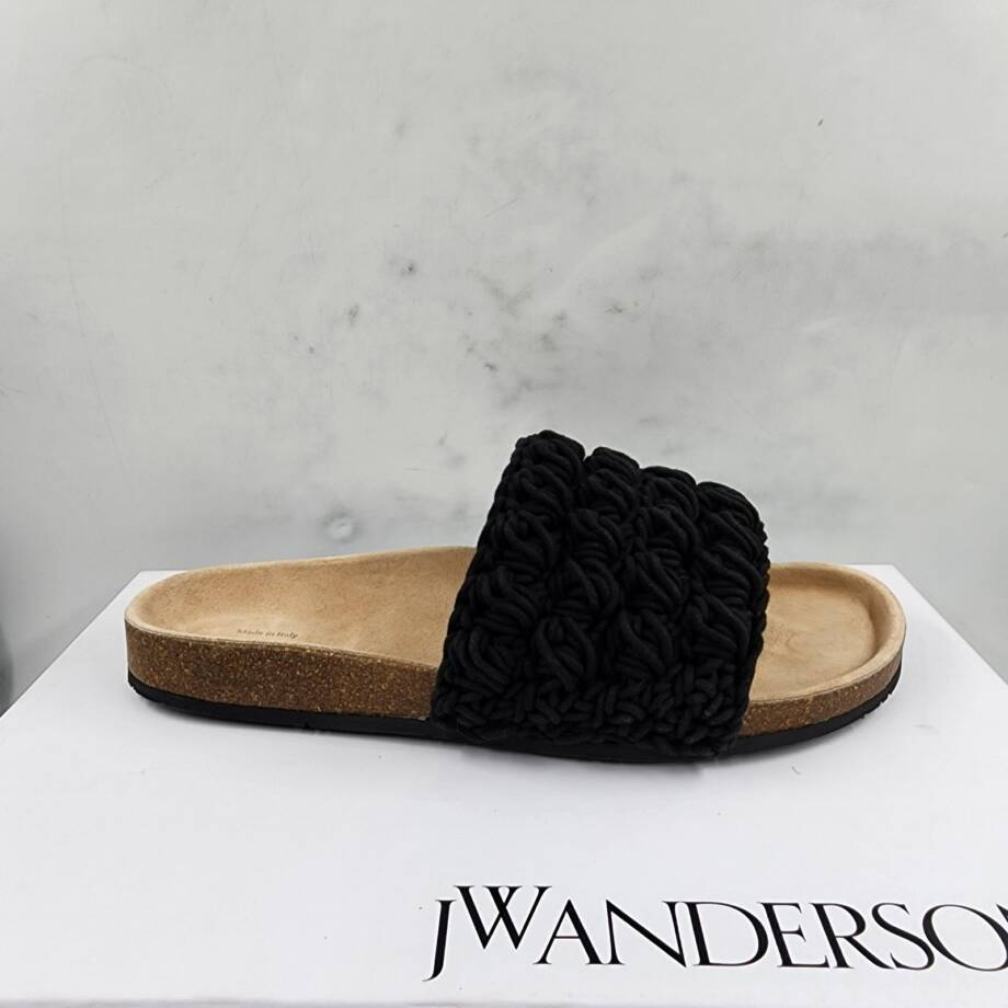 JW Anderson Popcorn Crochet Slip On Slide Sandals Men's 42/8.5US Black Open Toe