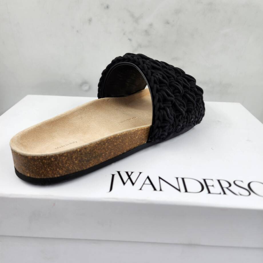JW Anderson Popcorn Crochet Slip On Slide Sandals Men's 42/8.5US Black Open Toe