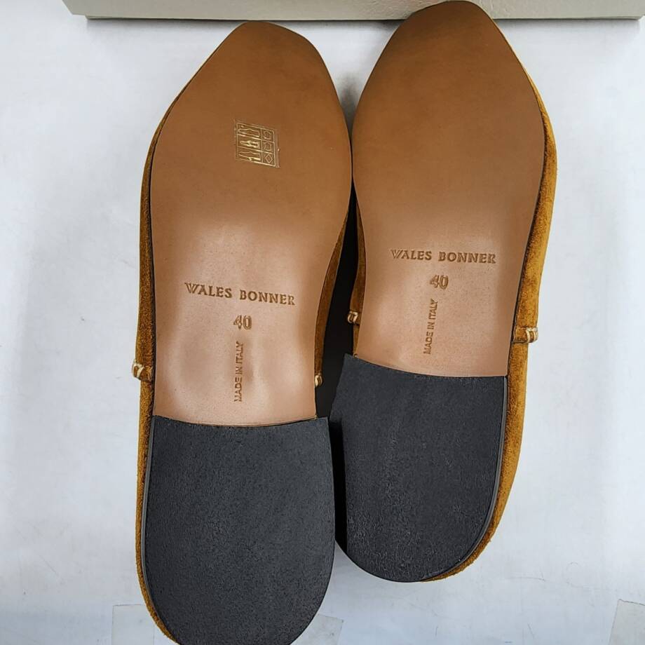 Wales Bonner Babush Collapsible Heel Slippers Men's 40/7US Tan Almond Toe SlipOn