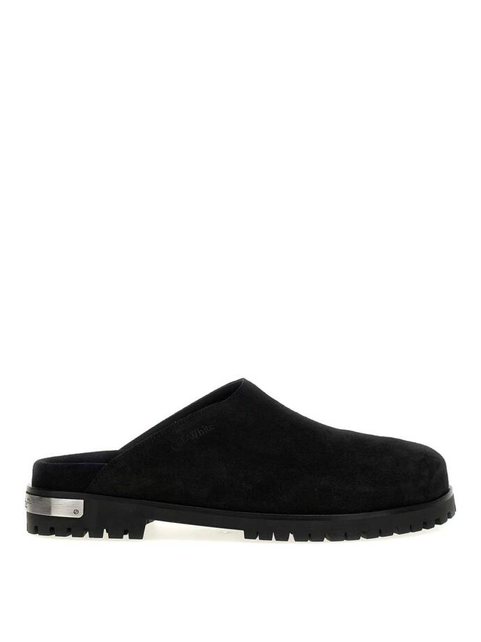 Off-White Metal Logo Slip On Mules Men's 41/8US Black/Silver Heel Embossed logo