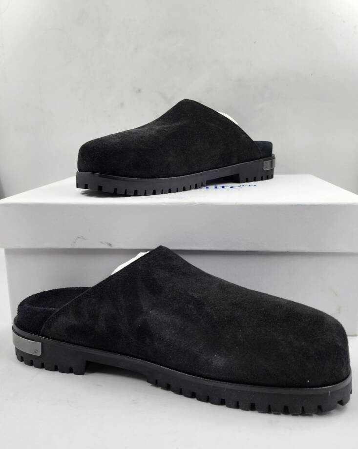 Off-White Metal Logo Slip On Mules Men's 41/8US Black/Silver Heel Embossed logo