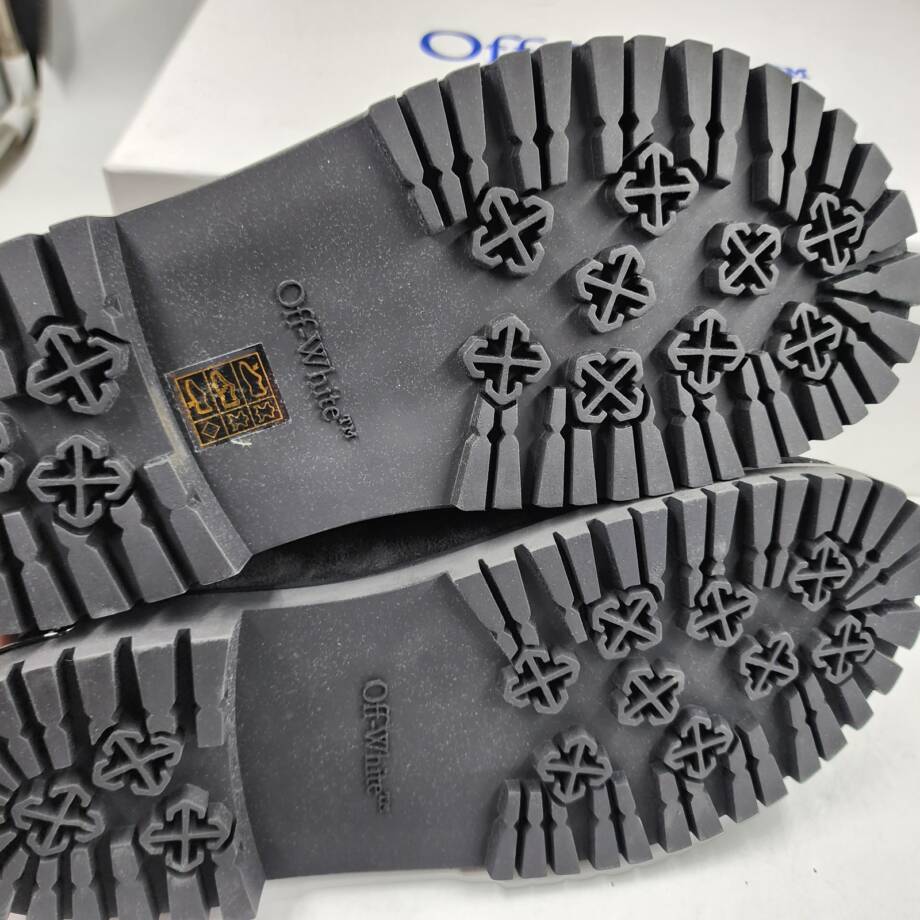 Off-White Metal Logo Slip On Mules Men's 41/8US Black/Silver Heel Embossed logo