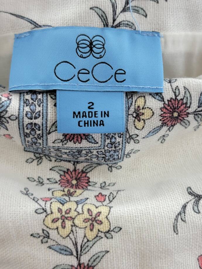 CeCe Floral Print A-Line Maxi Skirt Women's 2 Egret Multi Linen Blend Side Zip