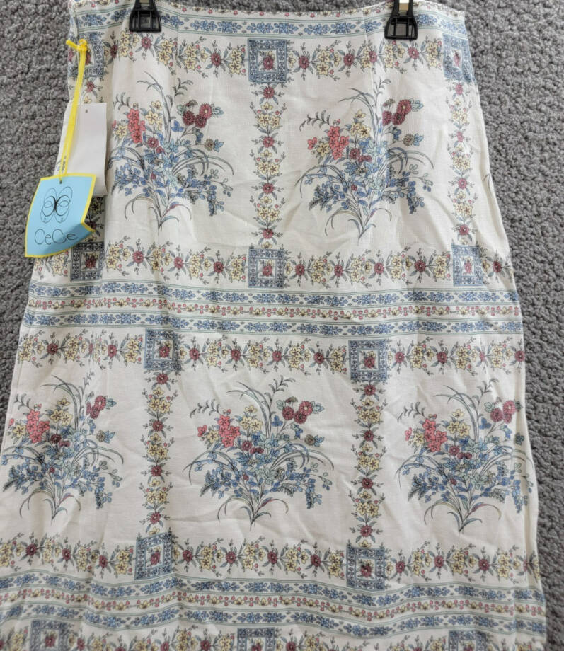 CeCe Floral Print A-Line Maxi Skirt Women's 2 Egret Multi Linen Blend Side Zip