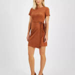 Tahari ASL Faux-Suede Sheath Dress Women's 10 Walnut Round Neck Back Zip Closure