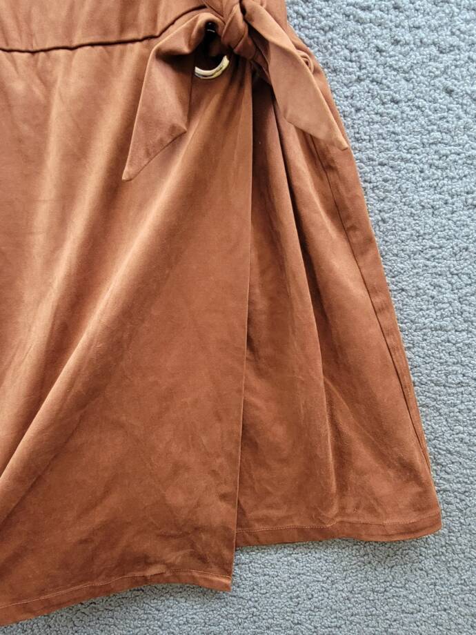 Tahari ASL Faux-Suede Sheath Dress Women's 10 Walnut Round Neck Back Zip Closure