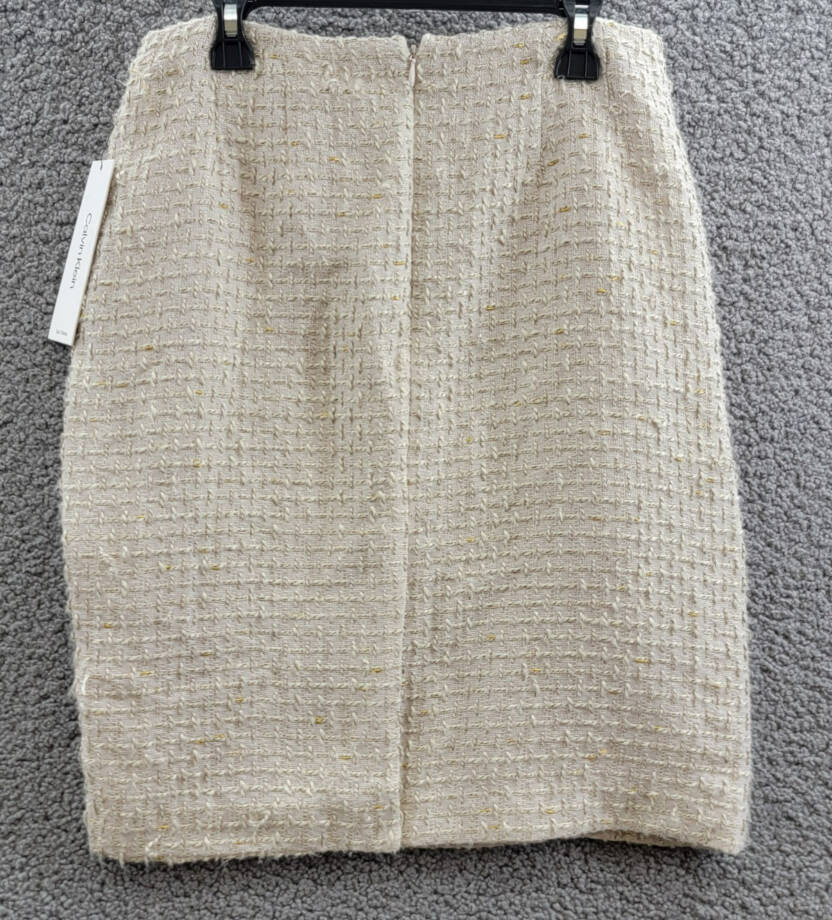Calvin Klein Petite Tonal Tweed Pencil Skirt Women's 6P Nomad Multi Back Zip