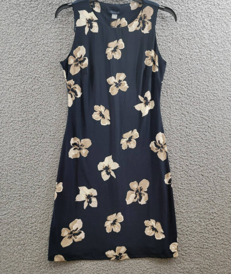 Tommy Hilfiger Floral A-Line Dress Women's 2 Sky Captain/Khaki Crewneck Pullover
