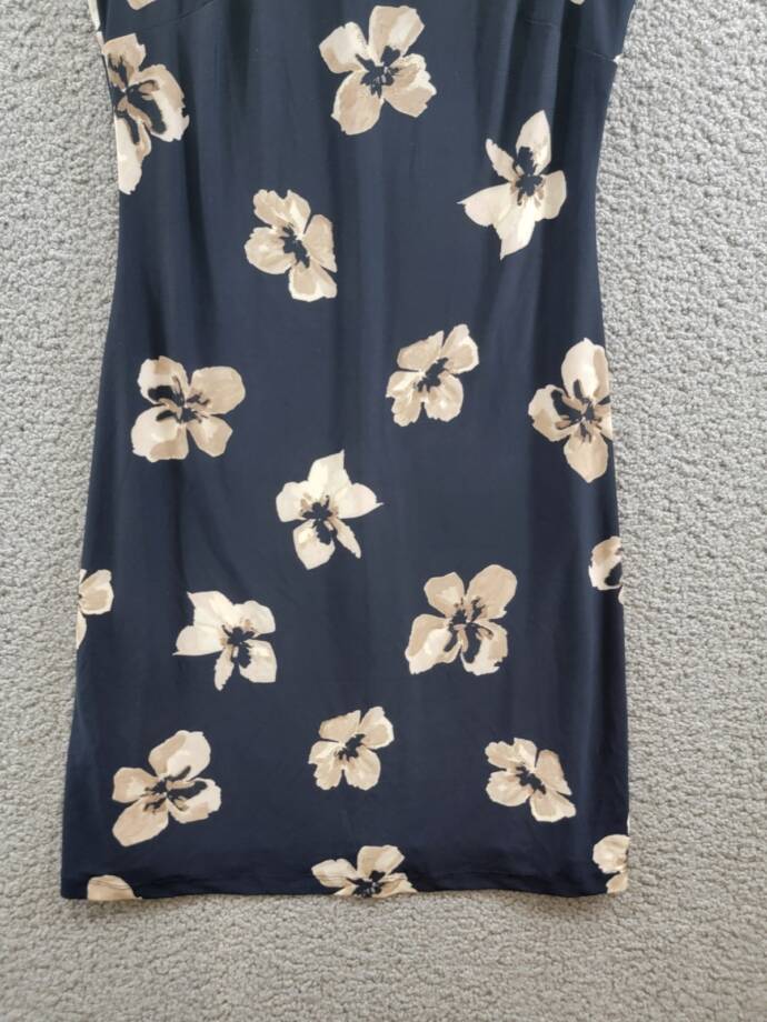Tommy Hilfiger Floral A-Line Dress Women's 2 Sky Captain/Khaki Crewneck Pullover