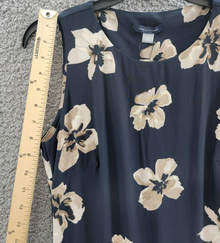 Tommy Hilfiger Floral A-Line Dress Women's 2 Sky Captain/Khaki Crewneck Pullover