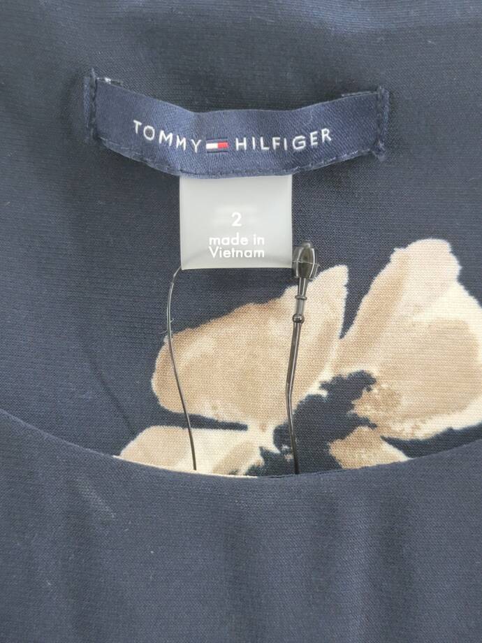 Tommy Hilfiger Floral A-Line Dress Women's 2 Sky Captain/Khaki Crewneck Pullover