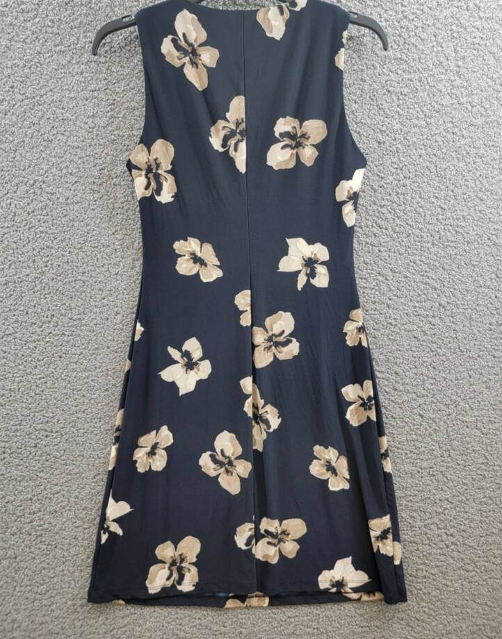 Tommy Hilfiger Floral A-Line Dress Women's 2 Sky Captain/Khaki Crewneck Pullover