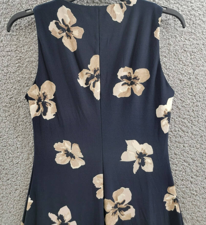 Tommy Hilfiger Floral A-Line Dress Women's 2 Sky Captain/Khaki Crewneck Pullover