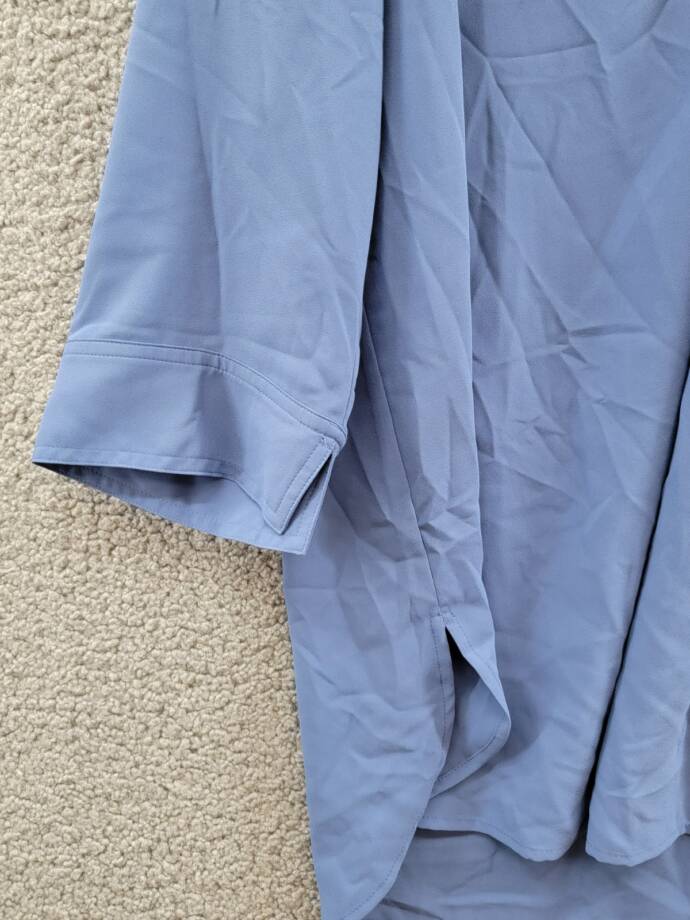 Anne Klein Pleat-Front 3/4-Sleeve Tunic Top Women's L Blue Jay V-Neck Pullover