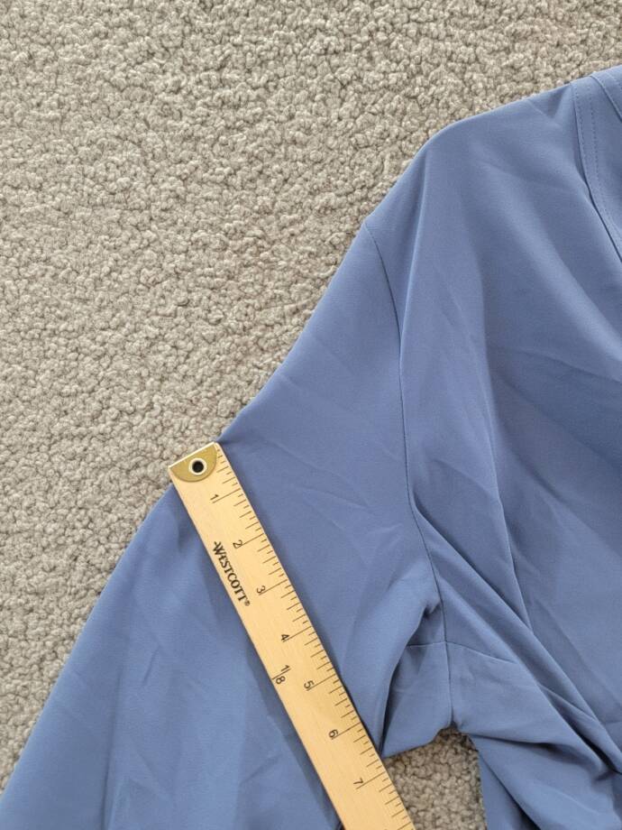 Anne Klein Pleat-Front 3/4-Sleeve Tunic Top Women's L Blue Jay V-Neck Pullover