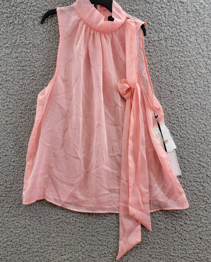 1.STATE Sleeveless Tie-Neck Halter Blouse Women's XS Rose Gauze Button Closure