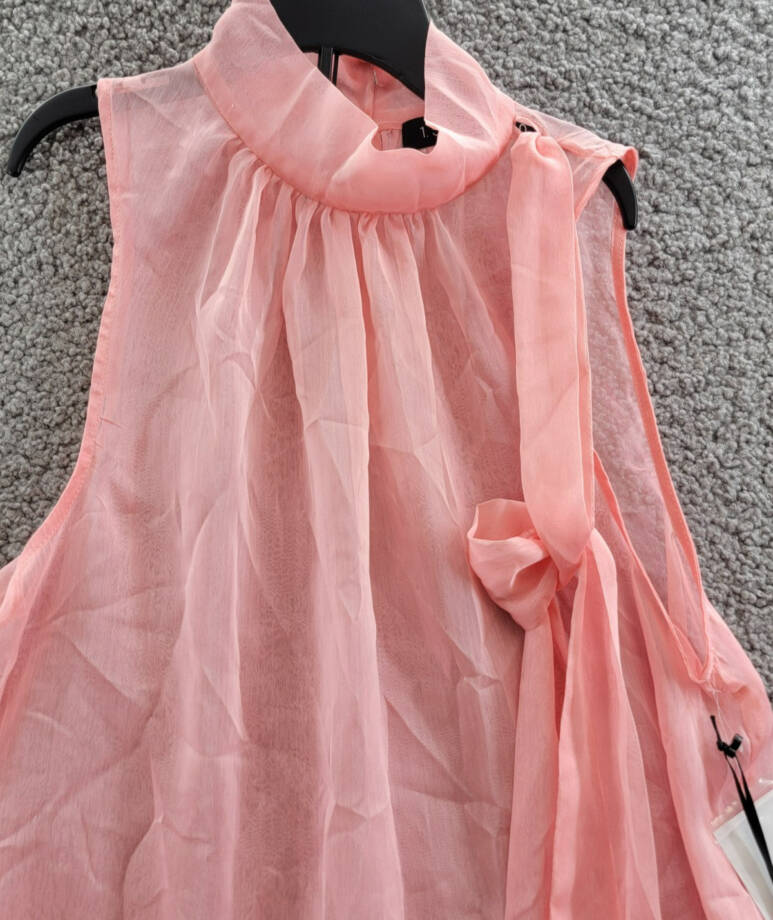 1.STATE Sleeveless Tie-Neck Halter Blouse Women's XS Rose Gauze Button Closure