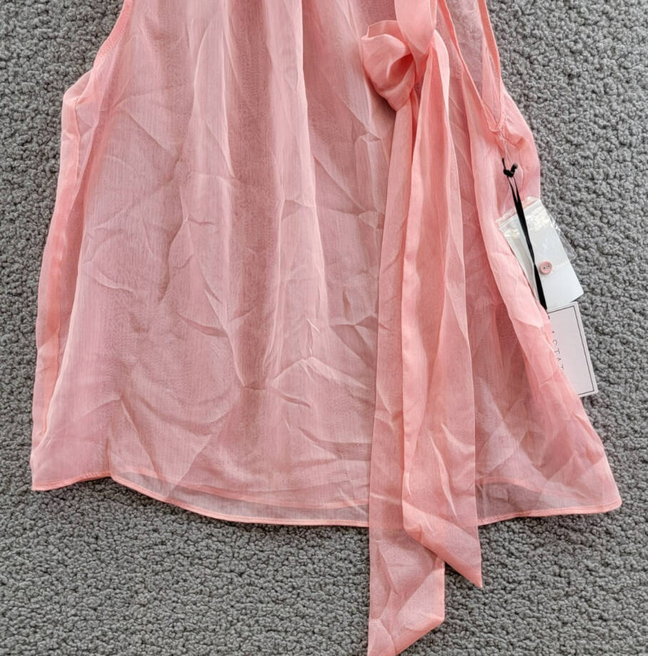 1.STATE Sleeveless Tie-Neck Halter Blouse Women's XS Rose Gauze Button Closure