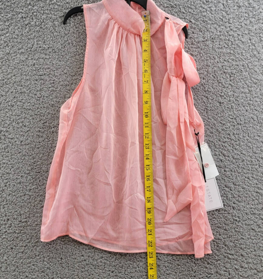 1.STATE Sleeveless Tie-Neck Halter Blouse Women's XS Rose Gauze Button Closure