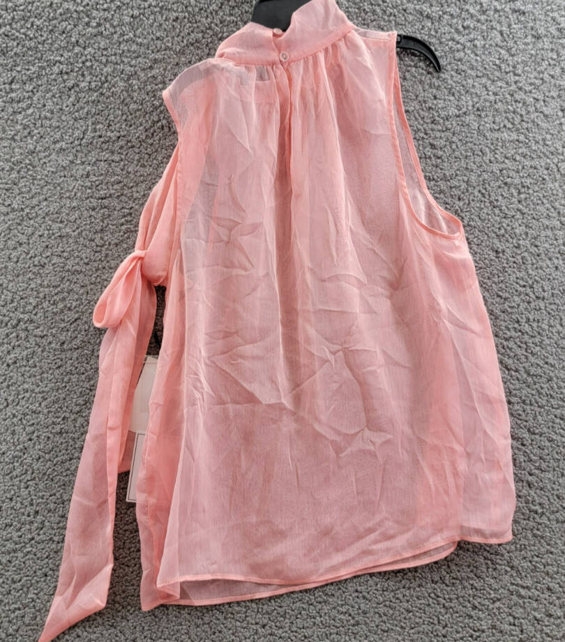 1.STATE Sleeveless Tie-Neck Halter Blouse Women's XS Rose Gauze Button Closure