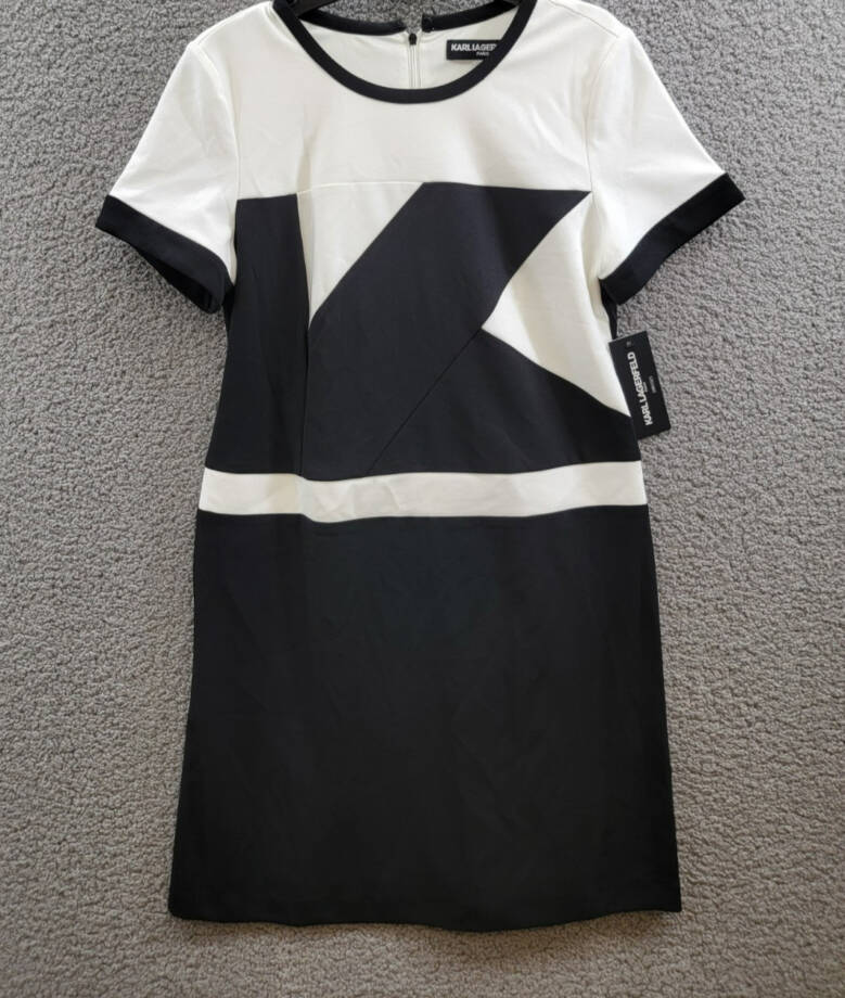 Karl Lagerfeld Colorblocked Sheath Dress Women's 10 Black/White Back Zip Closure