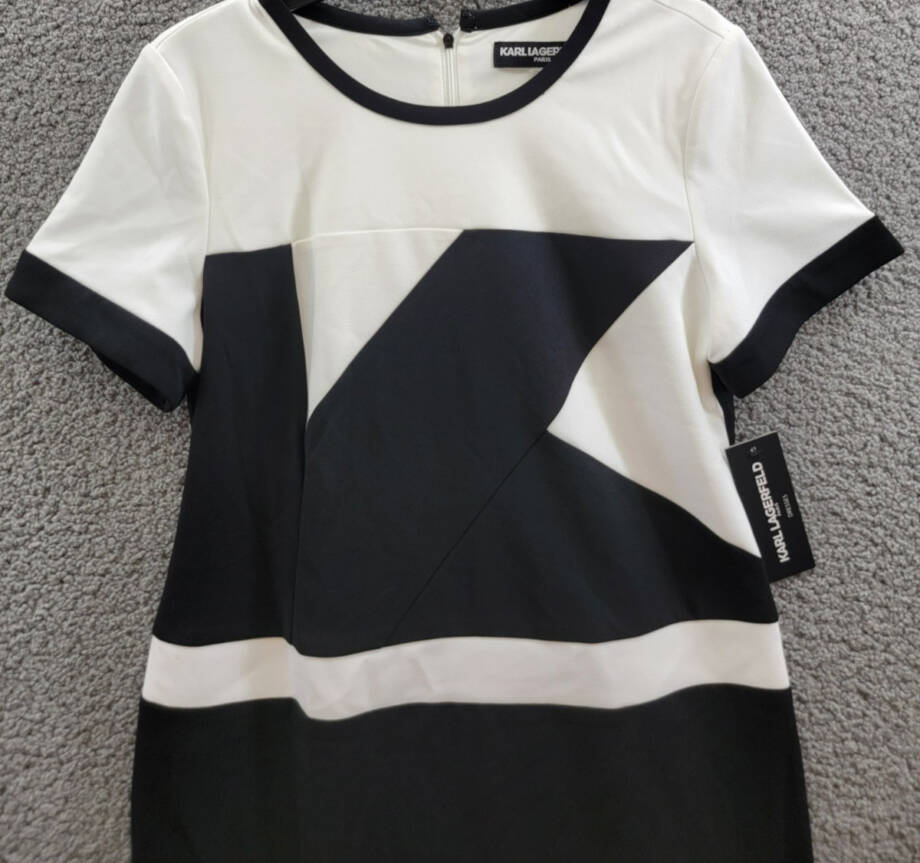 Karl Lagerfeld Colorblocked Sheath Dress Women's 10 Black/White Back Zip Closure