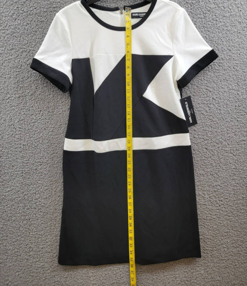 Karl Lagerfeld Colorblocked Sheath Dress Women's 10 Black/White Back Zip Closure
