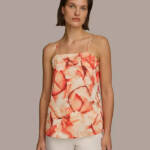 Donna Karan New York Printed Square-Neck Tank Top Women's L Terracotta Pullover