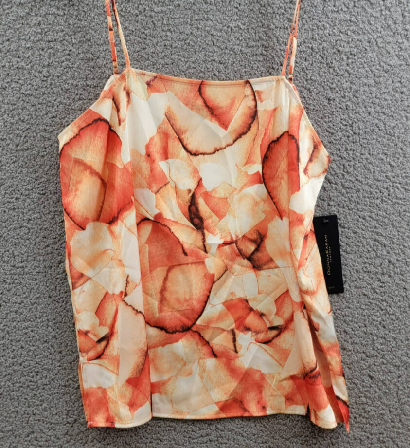 Donna Karan New York Printed Square-Neck Tank Top Women's L Terracotta Pullover