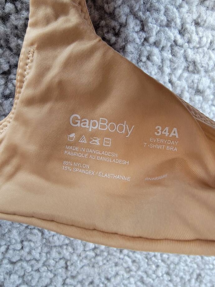 GapBody Everyday Essentials T-Shirt Bra Women's 34A Brush Beige Adjustable Strap