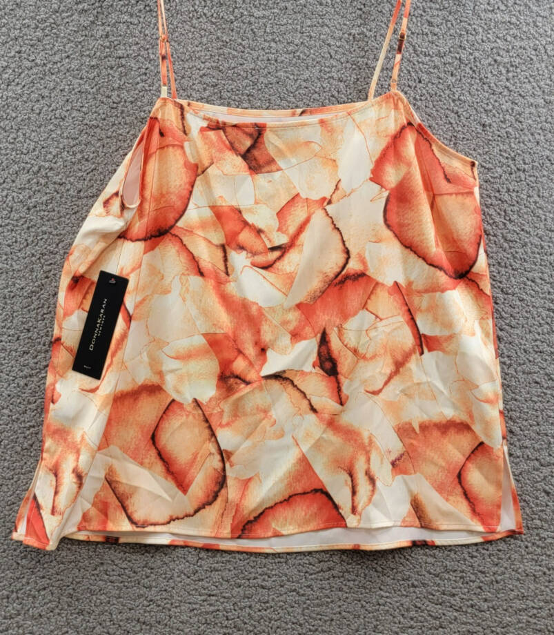 Donna Karan New York Printed Square-Neck Tank Top Women's L Terracotta Pullover