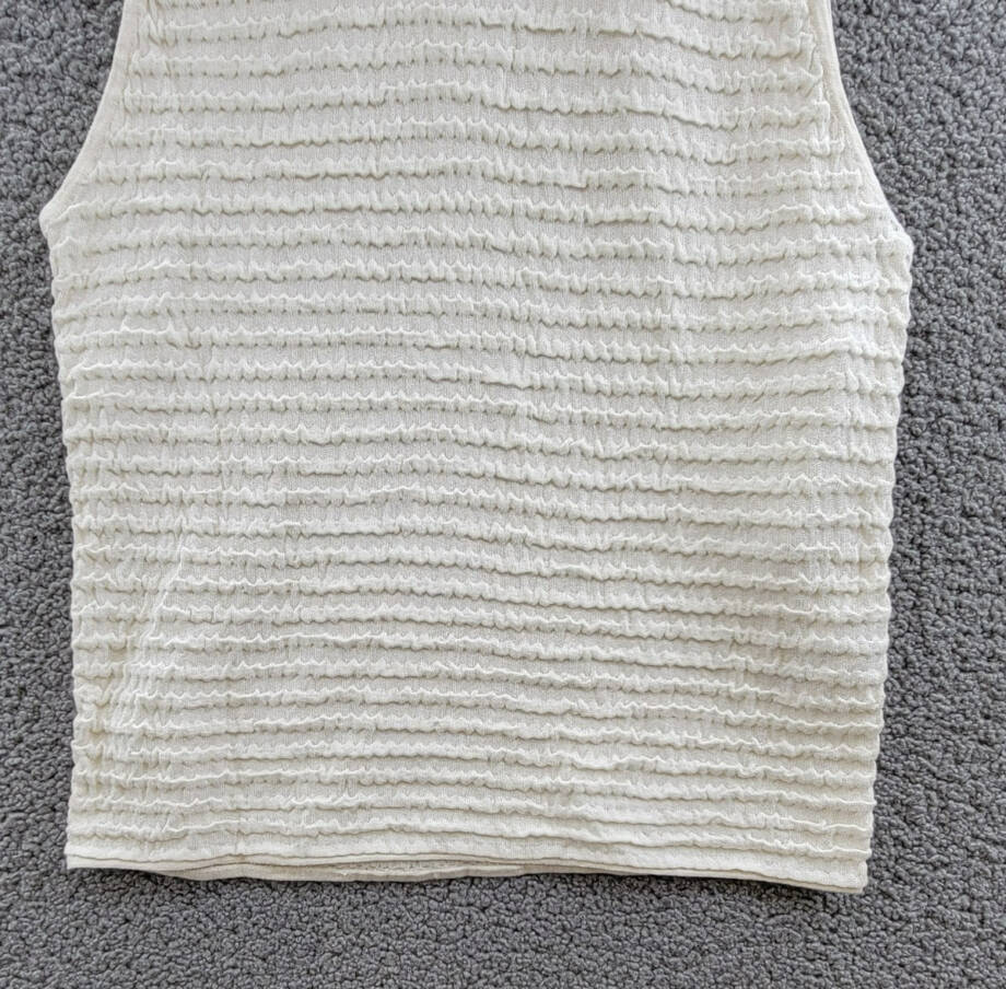 FRAME Smocked Silk Blend Sleeveless Top Women's L White Knit Crewneck Pullover