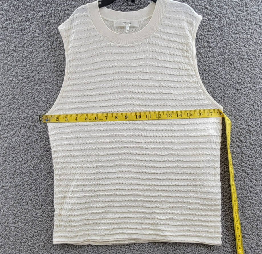 FRAME Smocked Silk Blend Sleeveless Top Women's L White Knit Crewneck Pullover