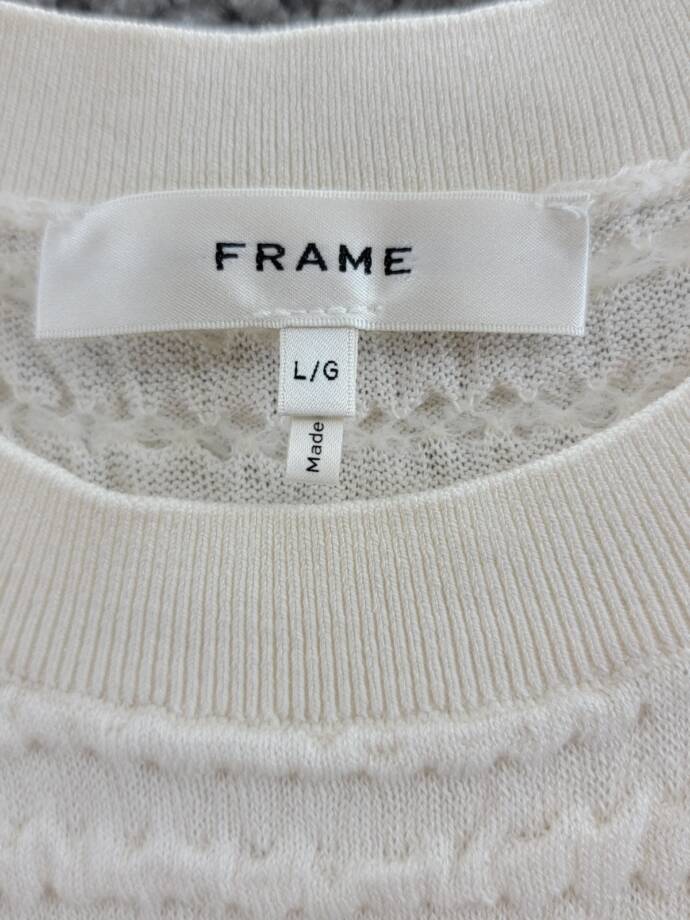 FRAME Smocked Silk Blend Sleeveless Top Women's L White Knit Crewneck Pullover