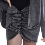 The Mannei Wishaw Ruched Denim Skirt Women's 36 Gray Heather Back Zip Closure