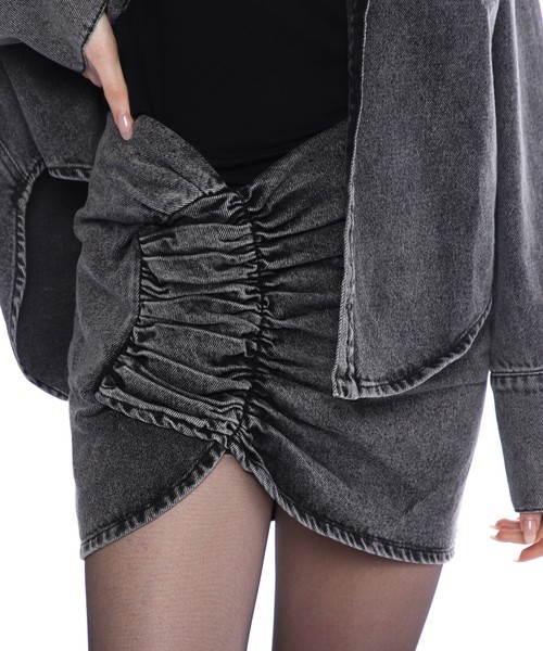 The Mannei Wishaw Ruched Denim Skirt Women's 36 Gray Heather Back Zip Closure