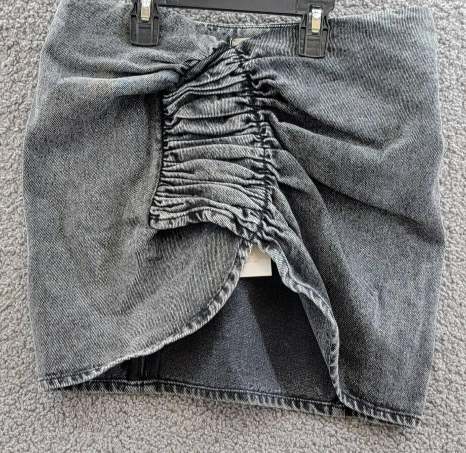 The Mannei Wishaw Ruched Denim Skirt Women's 36 Gray Heather Back Zip Closure