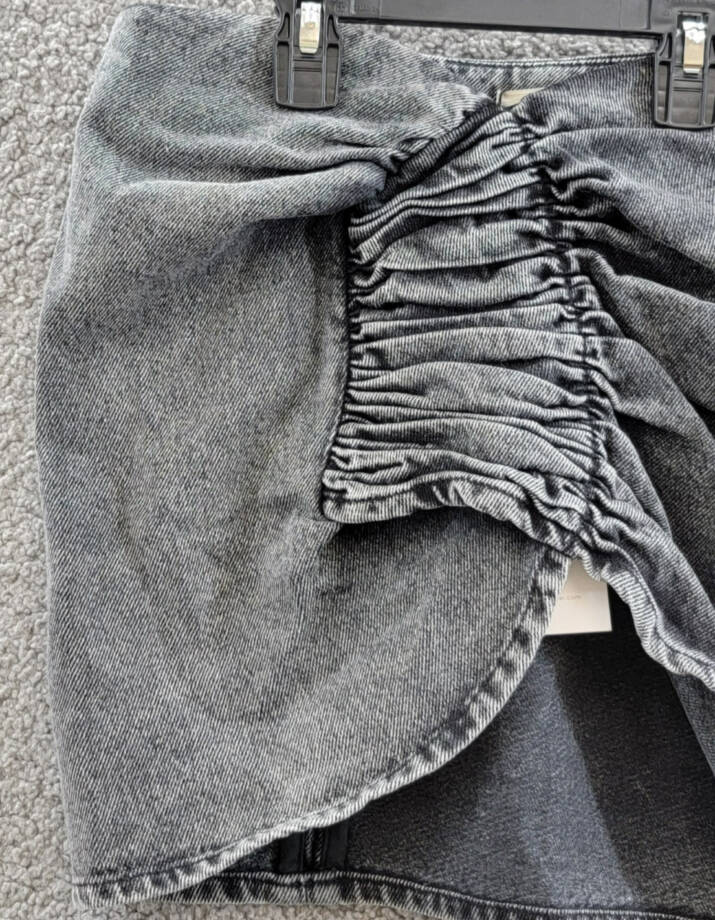The Mannei Wishaw Ruched Denim Skirt Women's 36 Gray Heather Back Zip Closure
