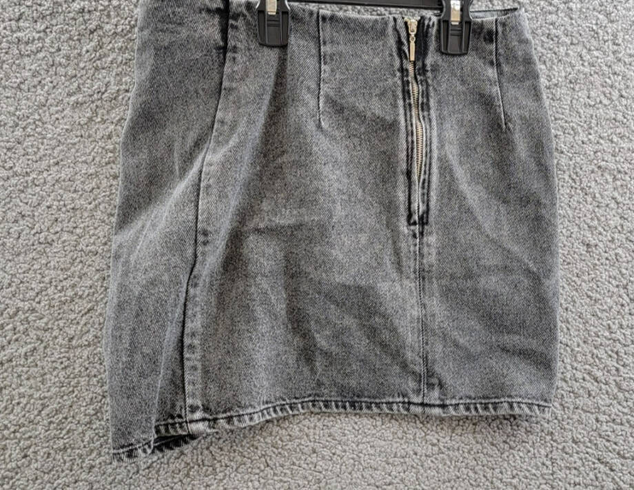 The Mannei Wishaw Ruched Denim Skirt Women's 36 Gray Heather Back Zip Closure