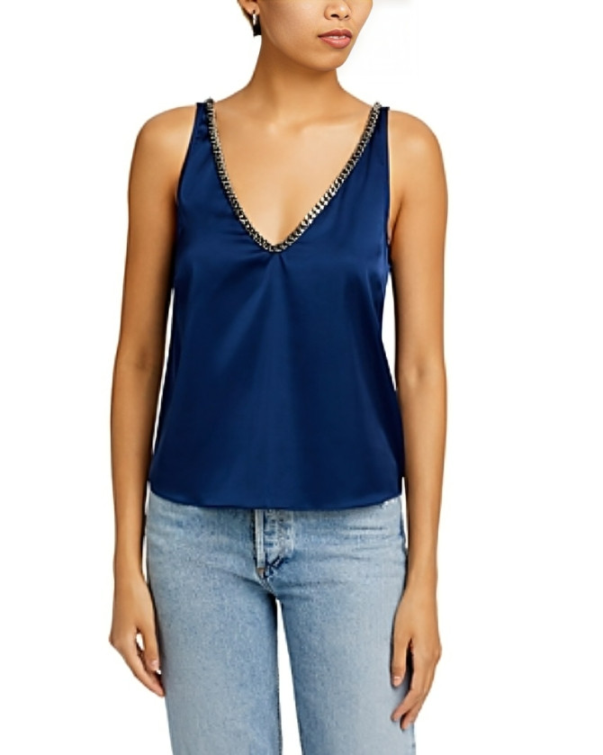 Generation Love Dallas Chain Trim Tank Top Women's M Oxford Navy Sleeveless