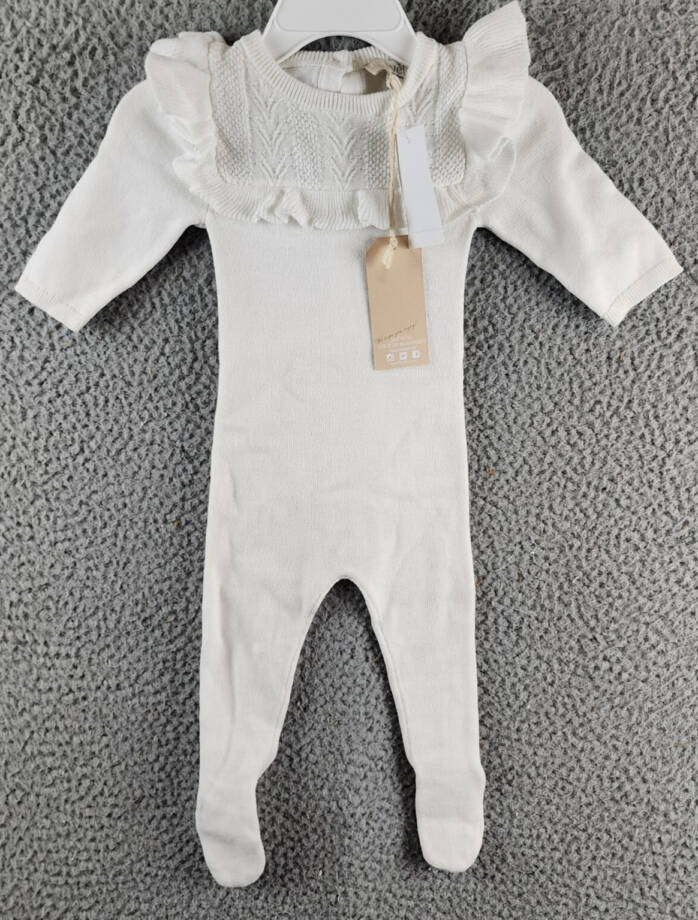 Maniere Noovel Knit Cotton Footed Coverall Baby Girls' 6M Ivory Crewneck Ruffled