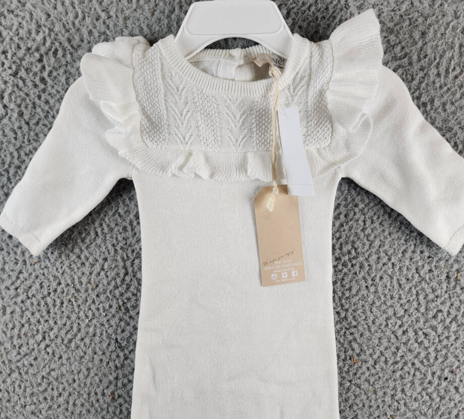Maniere Noovel Knit Cotton Footed Coverall Baby Girls' 6M Ivory Crewneck Ruffled