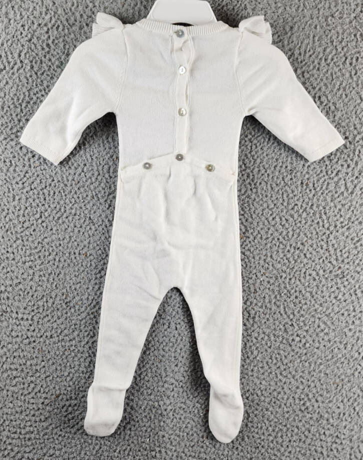 Maniere Noovel Knit Cotton Footed Coverall Baby Girls' 6M Ivory Crewneck Ruffled