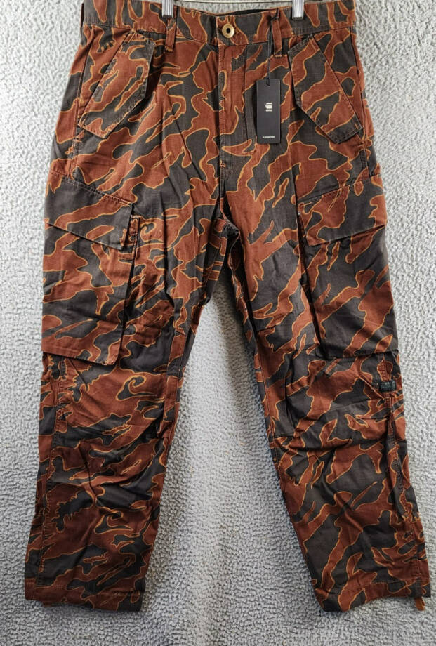 G-Star Raw Printed Straight-Fit Cargo Pants Men's 33/32 Rodeo Island Button Zip