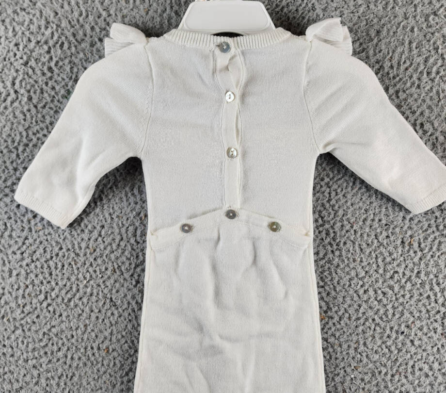 Maniere Noovel Knit Cotton Footed Coverall Baby Girls' 6M Ivory Crewneck Ruffled