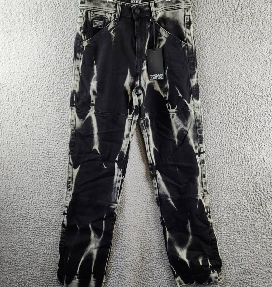 Versace Jeans Couture Regular Fit Jeans Men's 30 Bleached Black Denim Button Zip